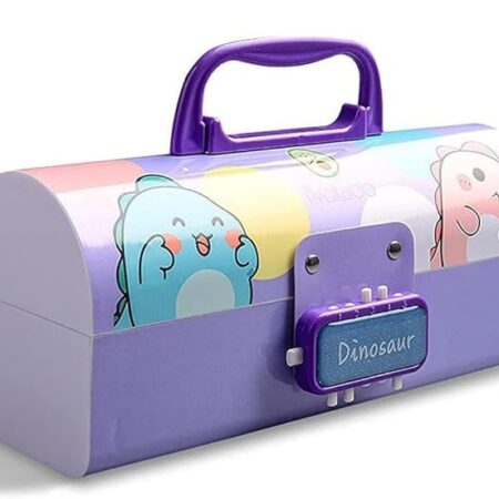 Plastic Kids Pen & Pencil Box Suitcase Style Password Lock Case, Multi-Layer for Kids,Boys,Girls,Stationary Organizer Case Kids,Return Gift Kids(Dinosaur-Purple)