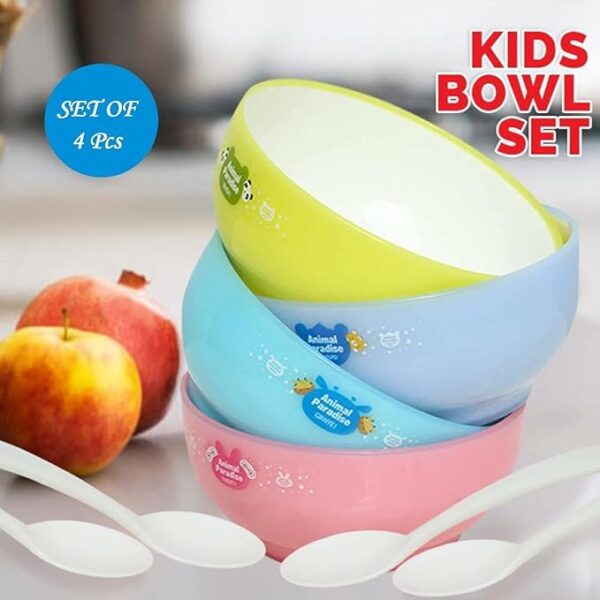 Little Station Animal Print Plastic Bowl Set with Spoon for Birthday Return Gift, Set of 4, Multicolour - Image 2