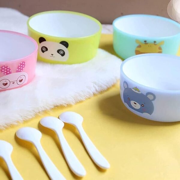 Little Station Animal Print Plastic Bowl Set with Spoon for Birthday Return Gift, Set of 4, Multicolour - Image 3