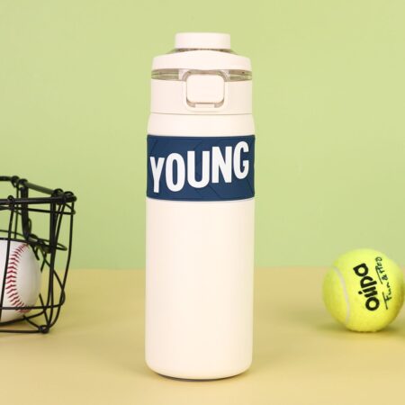 500ml Girls Boy Sports Portable Stainless Steel Vacuum Thermos Flask Double Drink Water Bottle With Silicone Sleeve For Office, School, College, Gym (Off White)