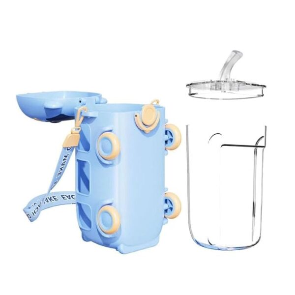 Bus Water Bottle With Strap For Kids | Cute Drinking Jug with Wheels Leakproof, 500 ML | Portable Drinking Bottle for Kids Girls & Boys School Supplies White Color - Image 4