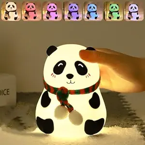 Rechargeable Silicone Panda Night Light for Kids | 7-Color LED Changing Lamp | Adorable Room Decor & Gift for Toddlers, Teens, & Valentine's Day Present | Soft BPA-Free Nightlight
