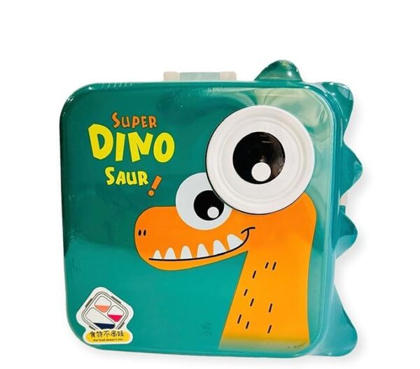 Dinosaur Bento Lunch Box with Lids, Stainless Steel-BPA-Free, Leak-Proof, with Steel Spoon (Green) - Image 6