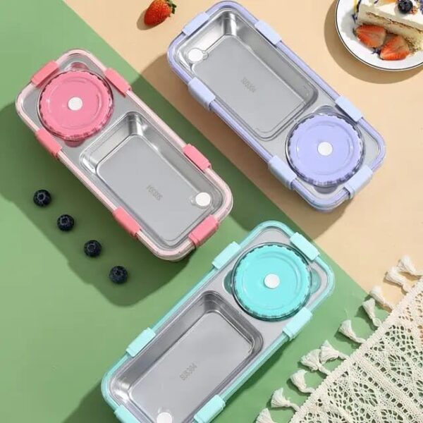 Little Station Portable Bento Lunch Box with Leak-Proof Compartments, Stainless Steel Interior, (Purple) - Image 5