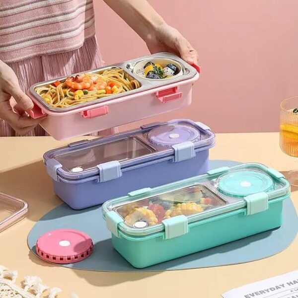 Little Station Portable Bento Lunch Box with Leak-Proof Compartments, Stainless Steel Interior, (Purple) - Image 6