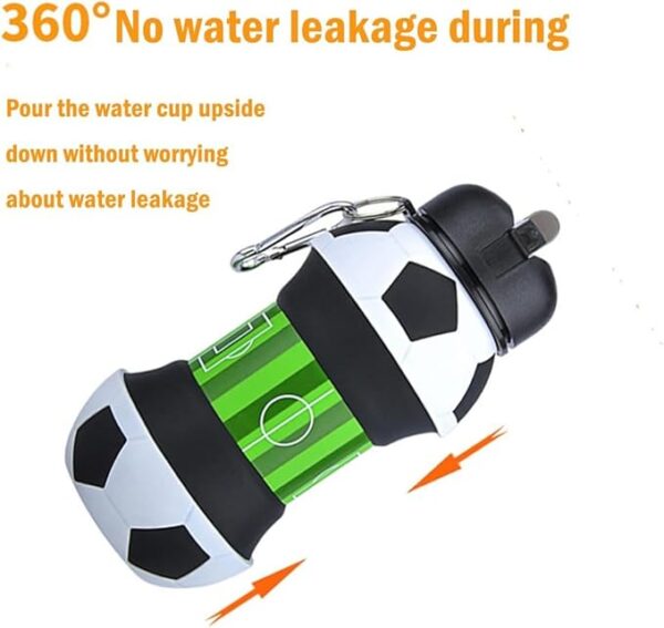 Little Station FOLDING BOTTLE Football Design Silicone Collapsible Water Bottles Foldable and Leak Proof Water Bottle for School Kids,Travel,Hiking,Riding and for Movements. - Image 4