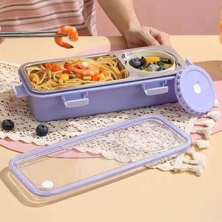 Little Station Portable Bento Lunch Box with Leak-Proof Compartments, Stainless Steel Interior, (Purple)