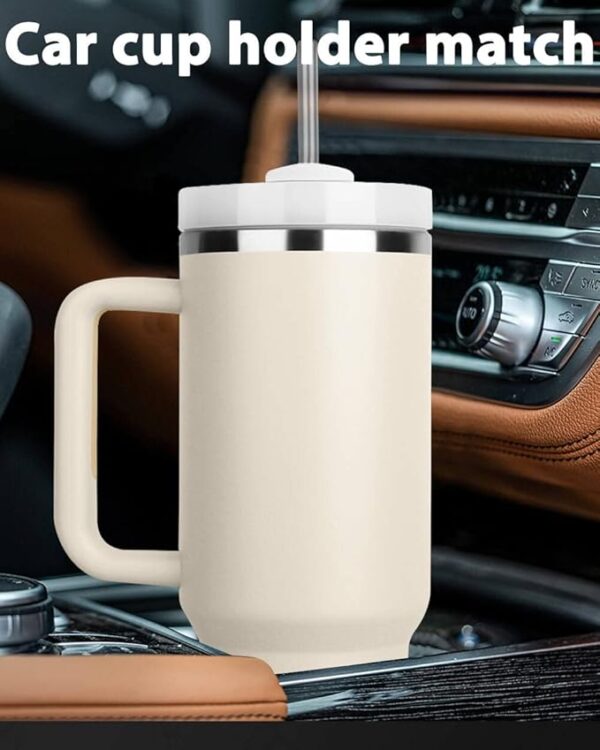 40 oz Tumbler With Handle and Straw Lid Insulated Reusable Stainless Steel Water Bottle Travel Mug Iced Coffee Cup Travel Mug for Hot and Cold Beverages 40 oz Tumbler with Handle - Image 5