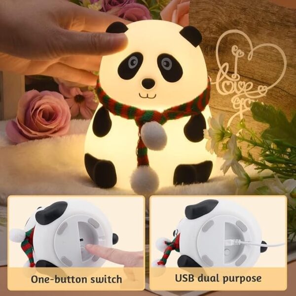 Rechargeable Silicone Panda Night Light for Kids | 7-Color LED Changing Lamp | Adorable Room Decor & Gift for Toddlers, Teens, & Valentine's Day Present | Soft BPA-Free Nightlight - Image 4
