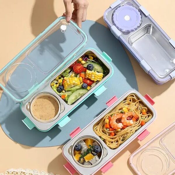 Little Station Portable Bento Lunch Box with Leak-Proof Compartments, Stainless Steel Interior, (Purple) - Image 3