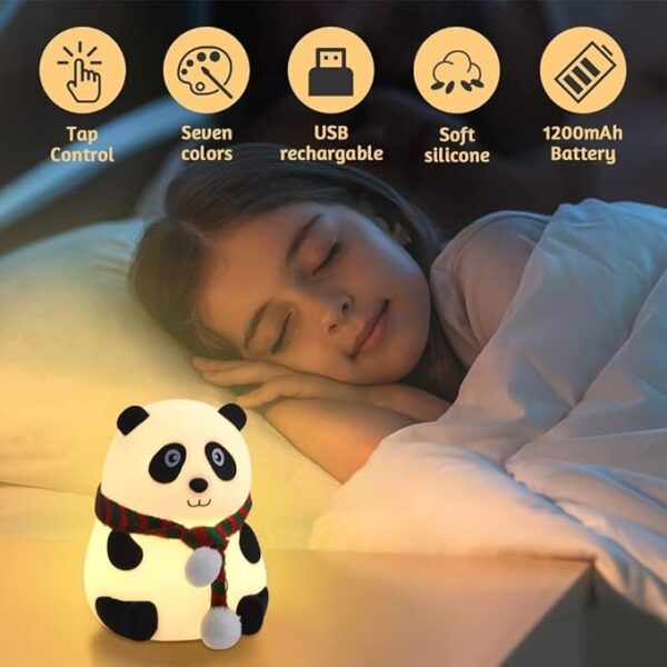Rechargeable Silicone Panda Night Light for Kids | 7-Color LED Changing Lamp | Adorable Room Decor & Gift for Toddlers, Teens, & Valentine's Day Present | Soft BPA-Free Nightlight - Image 3