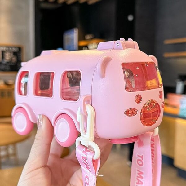Bus Water Bottle With Strap For Kids | Cute Drinking Jug with Wheels Leakproof, 500 ML | Portable Drinking Bottle for Kids Girls & Boys School Supplies White Color - Image 8