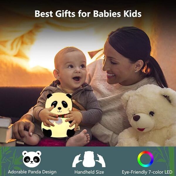 Rechargeable Silicone Panda Night Light for Kids | 7-Color LED Changing Lamp | Adorable Room Decor & Gift for Toddlers, Teens, & Valentine's Day Present | Soft BPA-Free Nightlight - Image 2