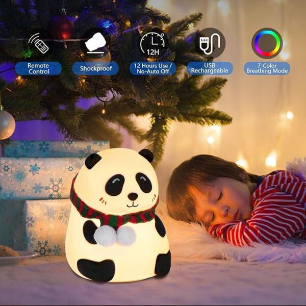 Rechargeable Silicone Panda Night Light for Kids | 7-Color LED Changing Lamp | Adorable Room Decor & Gift for Toddlers, Teens, & Valentine's Day Present | Soft BPA-Free Nightlight - Image 5