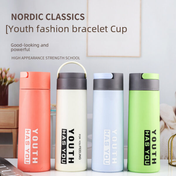 Youth HAS You Glass Water Bottle with Carry Handle Built into Lid and Double Layer Plastic Sleeve - 450ml – BPA Free – Eco Friendly and Reusable – Leak Proof Design – Multi Colour (1)