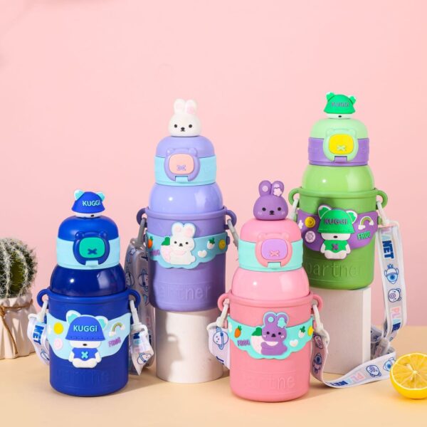 Little Station Kuggi Stainless Steel Water Bottles, 500 ML Insulated Double Wall Water Bottle With Tredy Strap Perfect For School (Purple) - Image 7