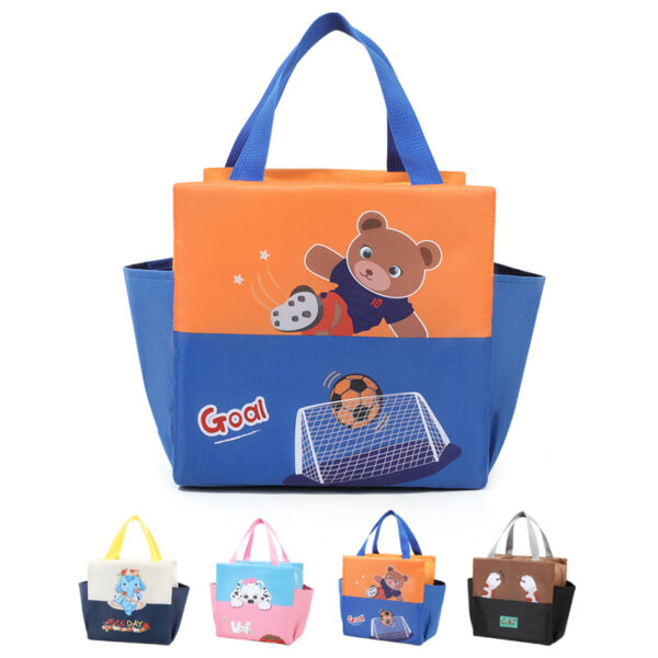 Kids Insulated Lunch Bag, Cute Bear Goal Design, Orange and Blue