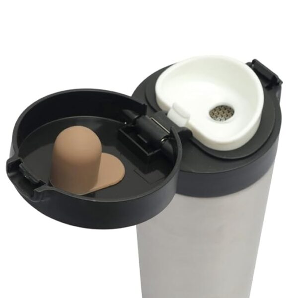 Little Station Coffee Mug with Lid Double Wall Stainless-Steel Tea Coffee Mug Tumbler with Flip Lid Hot and Cold for 6 Hours, 350ml (Silver) - Image 8