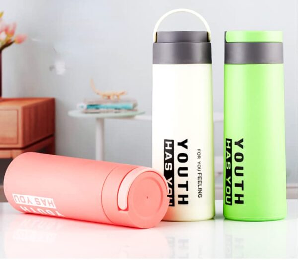 Youth HAS You Glass Water Bottle with Carry Handle Built into Lid and Double Layer Plastic Sleeve - 450ml – BPA Free – Eco Friendly and Reusable – Leak Proof Design – Multi Colour (1) - Image 3