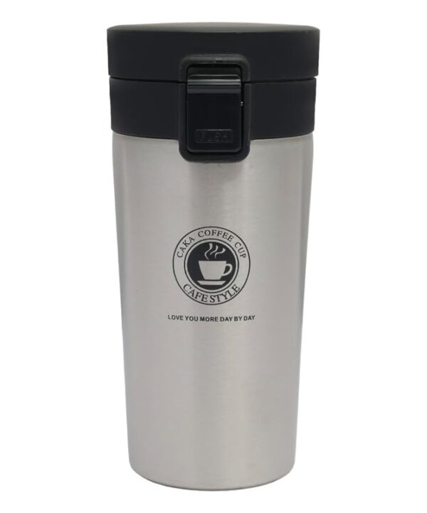 Little Station Coffee Mug with Lid Double Wall Stainless-Steel Tea Coffee Mug Tumbler with Flip Lid Hot and Cold for 6 Hours, 350ml (Silver) - Image 3