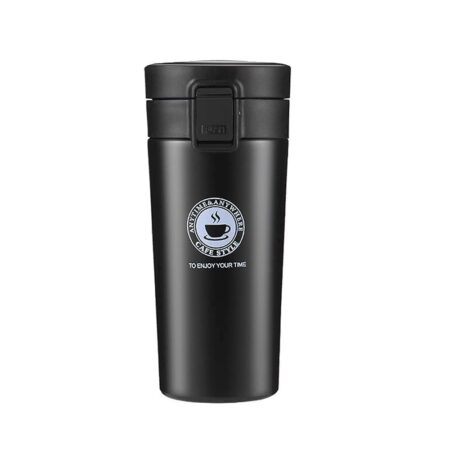 Little Station Coffee Mug with Lid Double Wall Stainless-Steel Tea Coffee Mug Tumbler with Flip Lid Hot and Cold for 6 Hours, 350ml (Black)