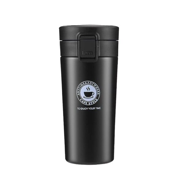 Little Station Coffee Mug with Lid Double Wall Stainless-Steel Tea Coffee Mug Tumbler with Flip Lid Hot and Cold for 6 Hours, 350ml (Black)