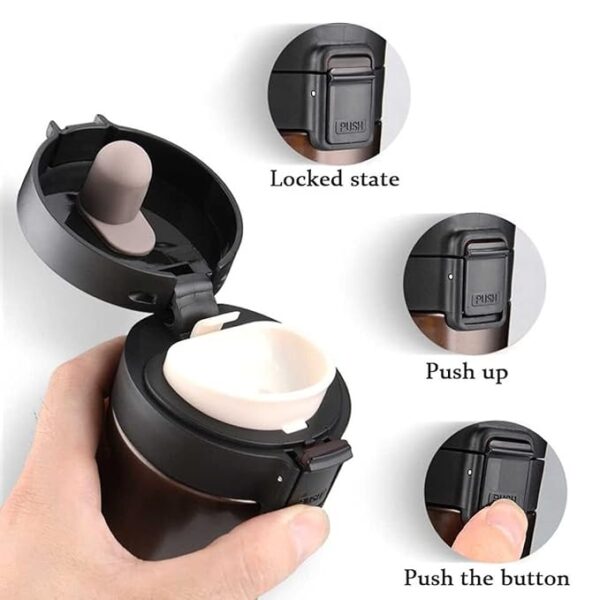 Little Station Coffee Mug with Lid Double Wall Stainless-Steel Tea Coffee Mug Tumbler with Flip Lid Hot and Cold for 6 Hours, 350ml (Black) - Image 7