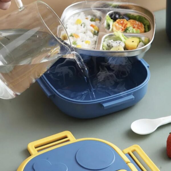 Stainless Steel Bento Lunch Box for Kids and Adults, Stackable BPA-Free Food Containers with 3 Compartments and Fork, 550ML (Pink) - Image 3