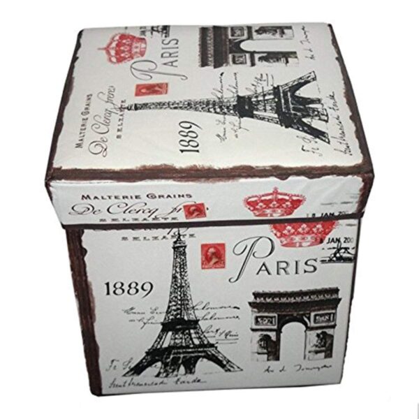 Little Station Vintage Paris Storage Box, Decorative Container with Eiffel Tower Design, White and Black - Image 2