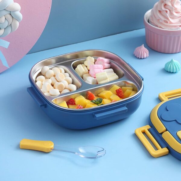 Stainless Steel Bento Lunch Box for Kids and Adults, Stackable BPA-Free Food Containers with 3 Compartments and Fork, 550ML (Pink) - Image 4