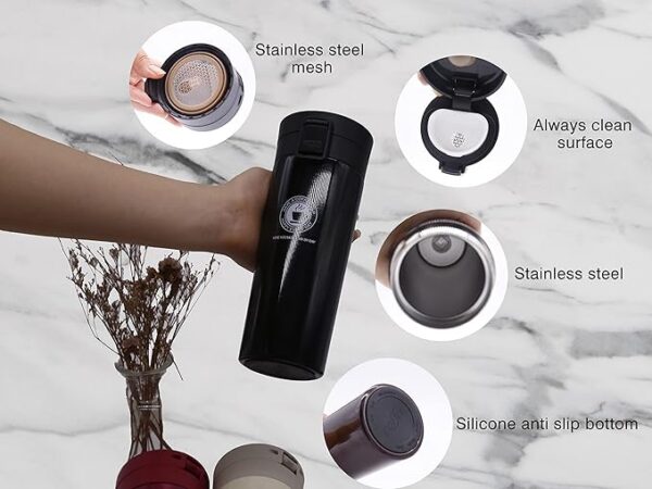 Little Station Coffee Mug with Lid Double Wall Stainless-Steel Tea Coffee Mug Tumbler with Flip Lid Hot and Cold for 6 Hours, 350ml (Black) - Image 8