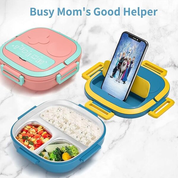 Stainless Steel Bento Lunch Box for Kids and Adults, Stackable BPA-Free Food Containers with 3 Compartments and Fork, 550ML (Pink) - Image 10