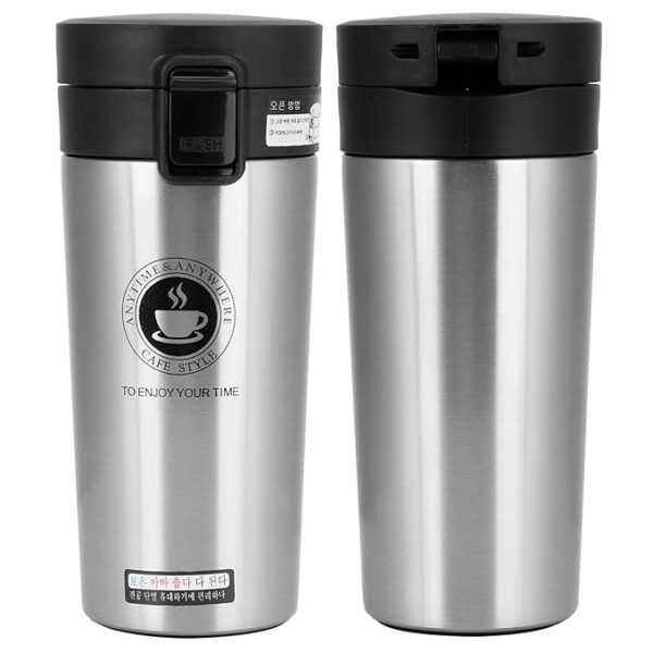 Little Station Coffee Mug with Lid Double Wall Stainless-Steel Tea Coffee Mug Tumbler with Flip Lid Hot and Cold for 6 Hours, 350ml (Silver) - Image 7