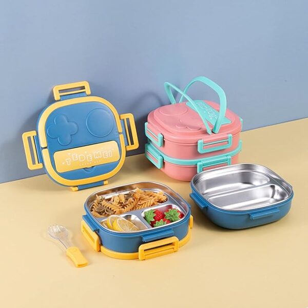 Stainless Steel Bento Lunch Box for Kids and Adults, Stackable BPA-Free Food Containers with 3 Compartments and Fork, 550ML (Pink) - Image 9