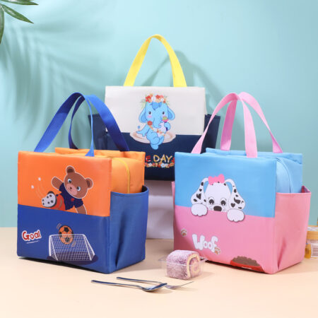 Kids Insulated Lunch Bag, Cute Elephant Design, Navy Blue and White