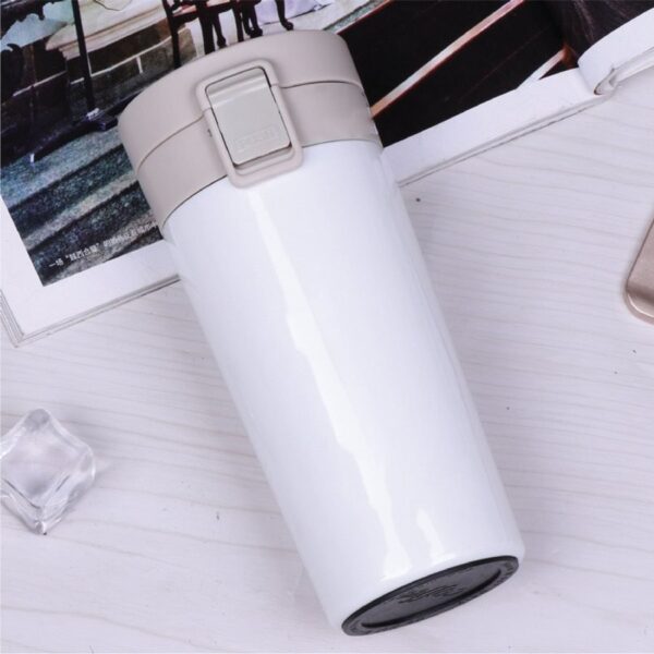 Little Station Coffee Mug with Lid Double Wall Stainless-Steel Tea Coffee Mug Tumbler with Flip Lid Hot and Cold for 6 Hours, 350ml (White) - Image 3