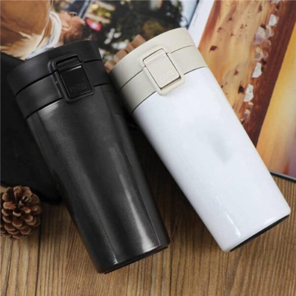 Little Station Coffee Mug with Lid Double Wall Stainless-Steel Tea Coffee Mug Tumbler with Flip Lid Hot and Cold for 6 Hours, 350ml (Black) - Image 3