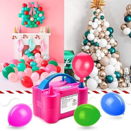 Foil Electric Balloon Pump Machine | Dual-Nozzle Balloon Air Pump for Arch & Garland | Portable 600W Balloon Blower for Party, Wedding, Baby Shower | Pink Balloon Inflator (Pack of 1)
