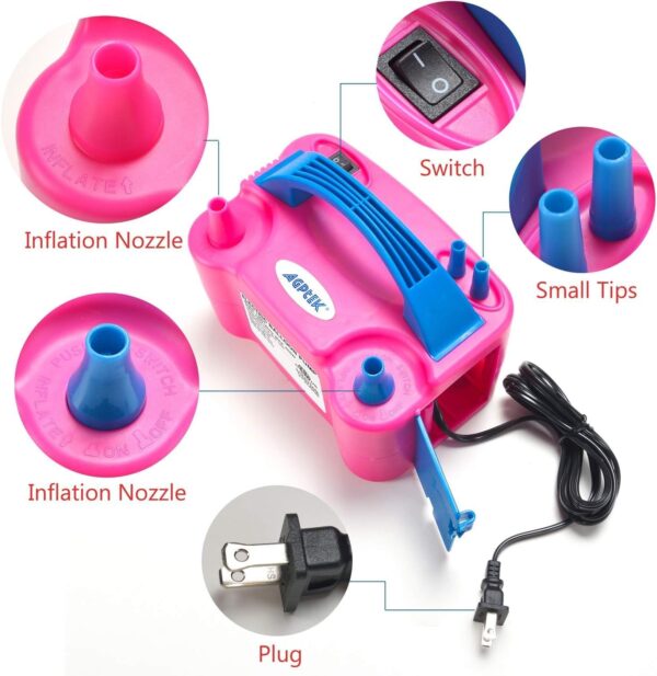 Foil Electric Balloon Pump Machine | Dual-Nozzle Balloon Air Pump for Arch & Garland | Portable 600W Balloon Blower for Party, Wedding, Baby Shower | Pink Balloon Inflator (Pack of 1) - Image 5